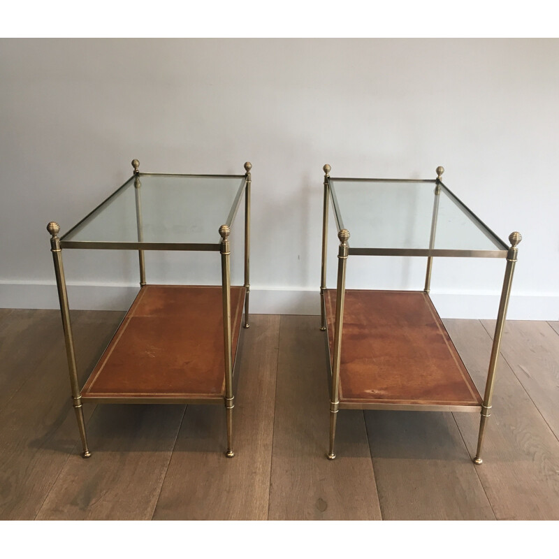 Pair of vintage mahogany brass and marble sofa ends