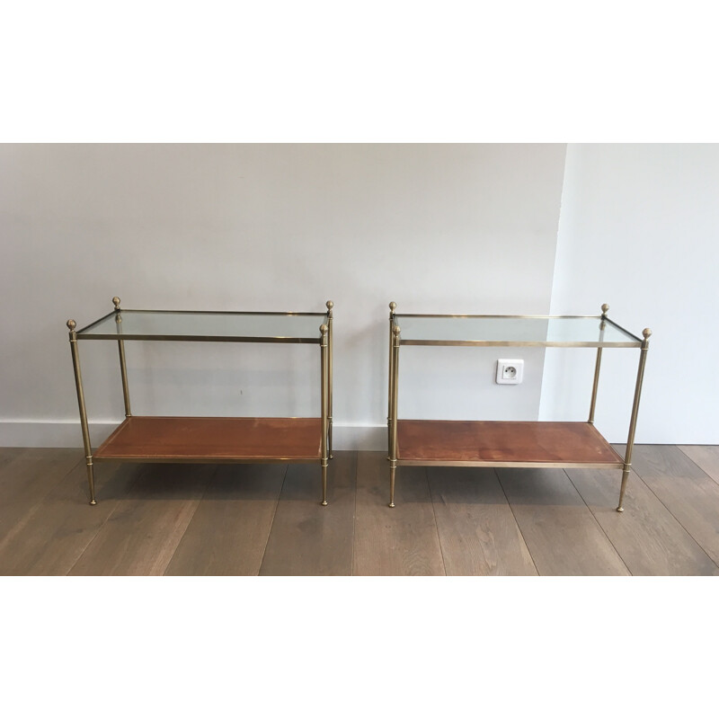 Pair of vintage mahogany brass and marble sofa ends