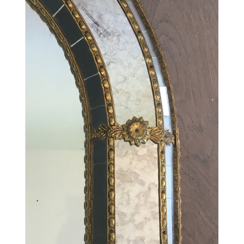 Vintage Mirror with Brass Flower Garlands 1970