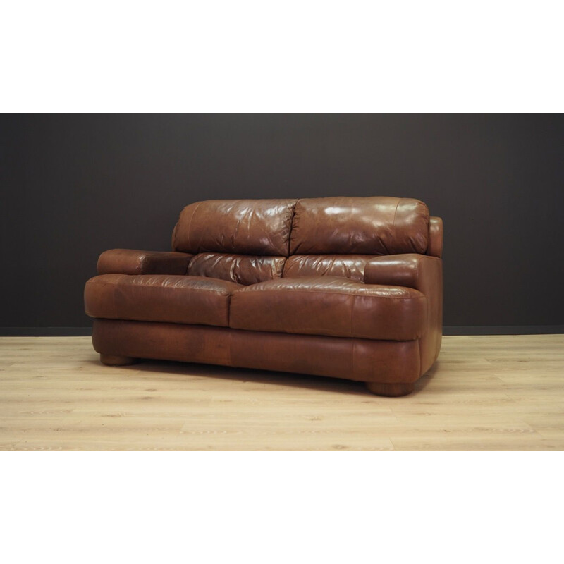 Vintage Sofa Scandinavian brown leather, Danish 1960