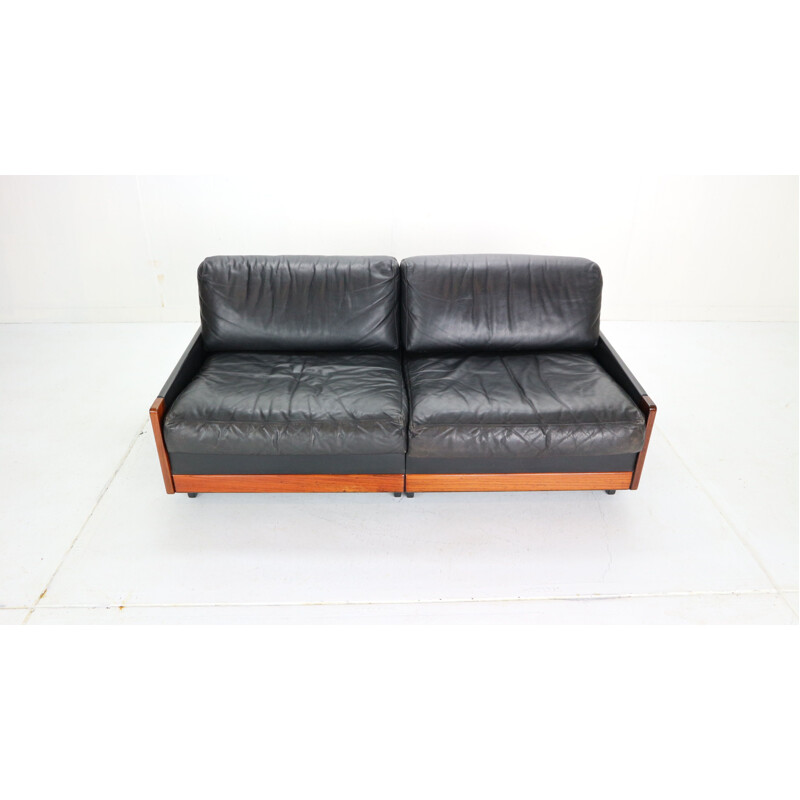 Vintage Black Leather 2-Seat Sofa for Cassina, 1960