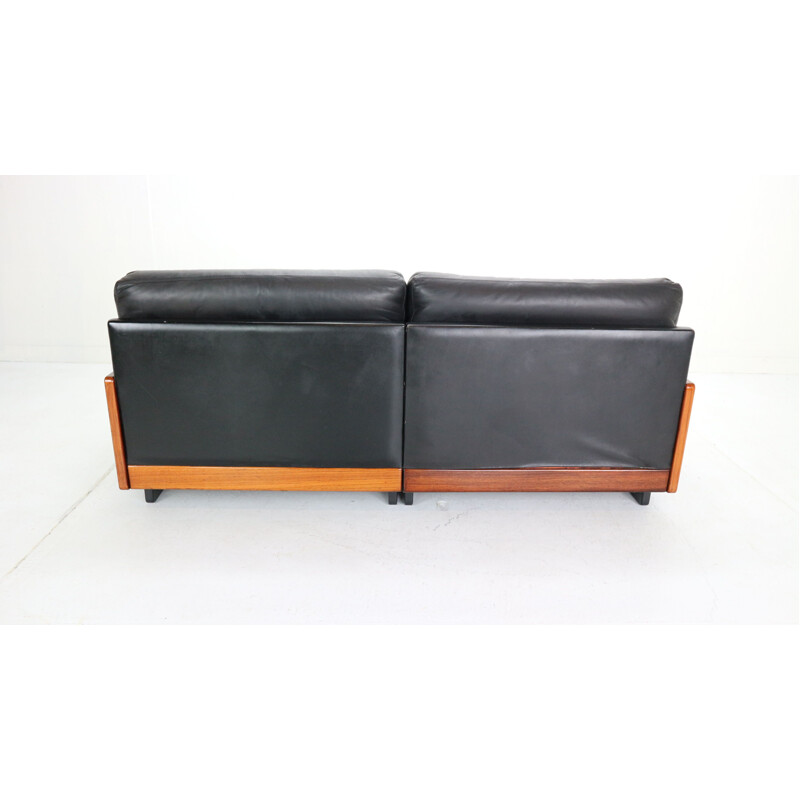 Vintage Black Leather 2-Seat Sofa for Cassina, 1960