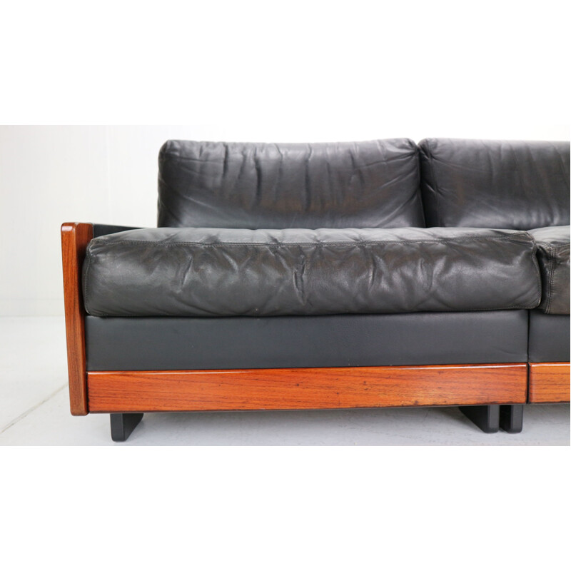 Vintage Black Leather 2-Seat Sofa for Cassina, 1960