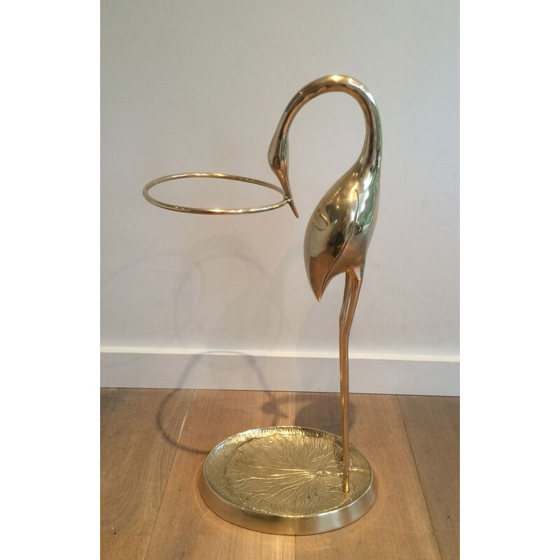 Vintage Brass Umbrella Stand Au Héron 1970