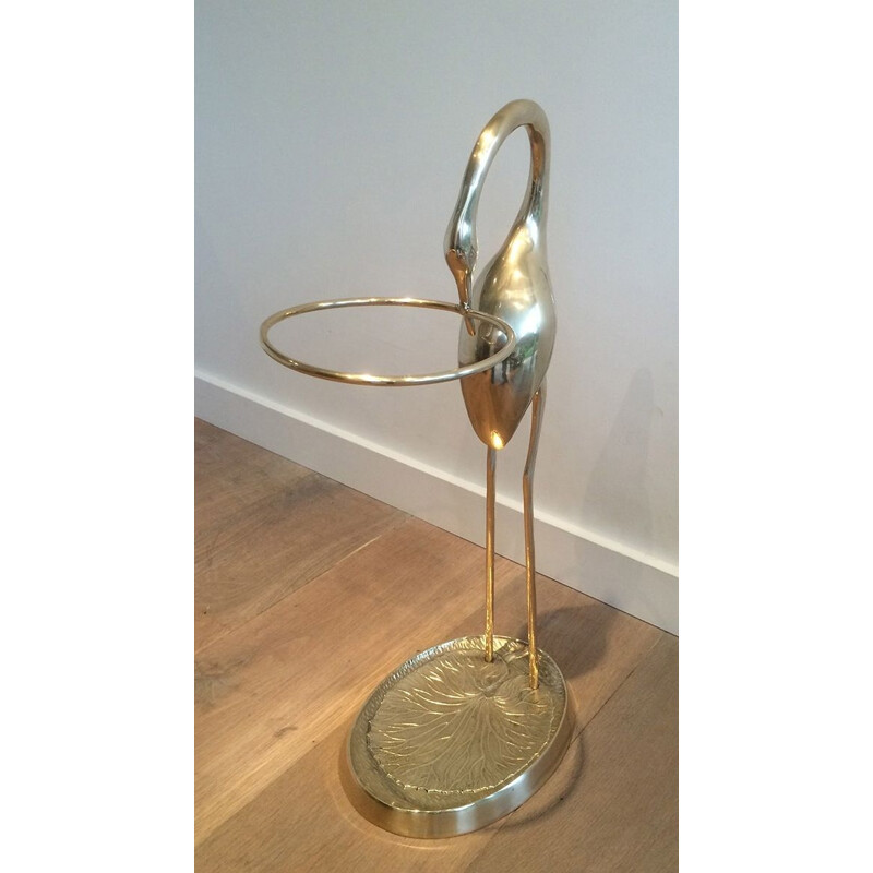 Vintage Brass Umbrella Stand Au Héron 1970