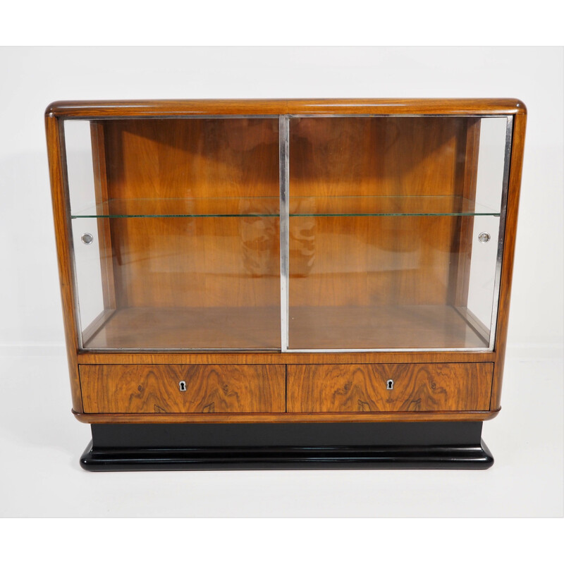 Vintage Walnut Veneer Bar Cabinet Art Deco by Jindřich Halabalafor for UP Závody, 1930