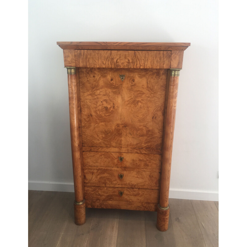 Vintage empire burr walnut secretary with detached columns, 1930