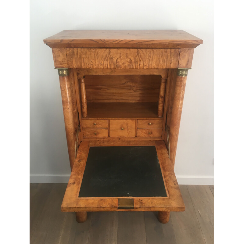 Vintage empire burr walnut secretary with detached columns, 1930