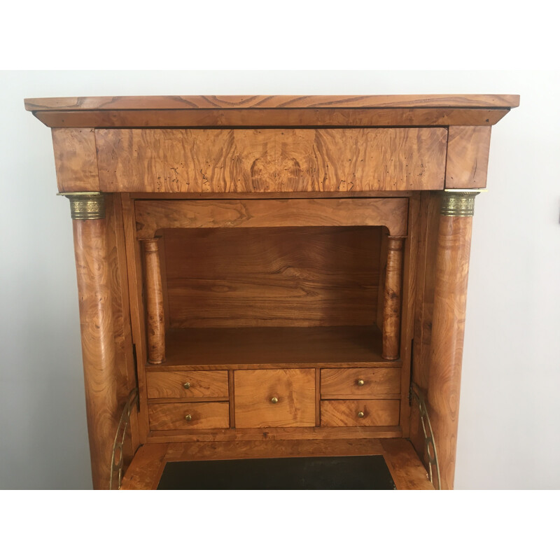 Vintage empire burr walnut secretary with detached columns, 1930