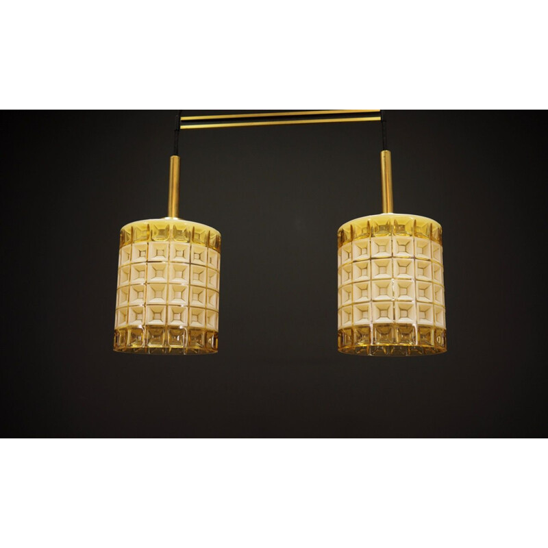 Vintage scandinavian chandelier glass in gold and white colour, 1960