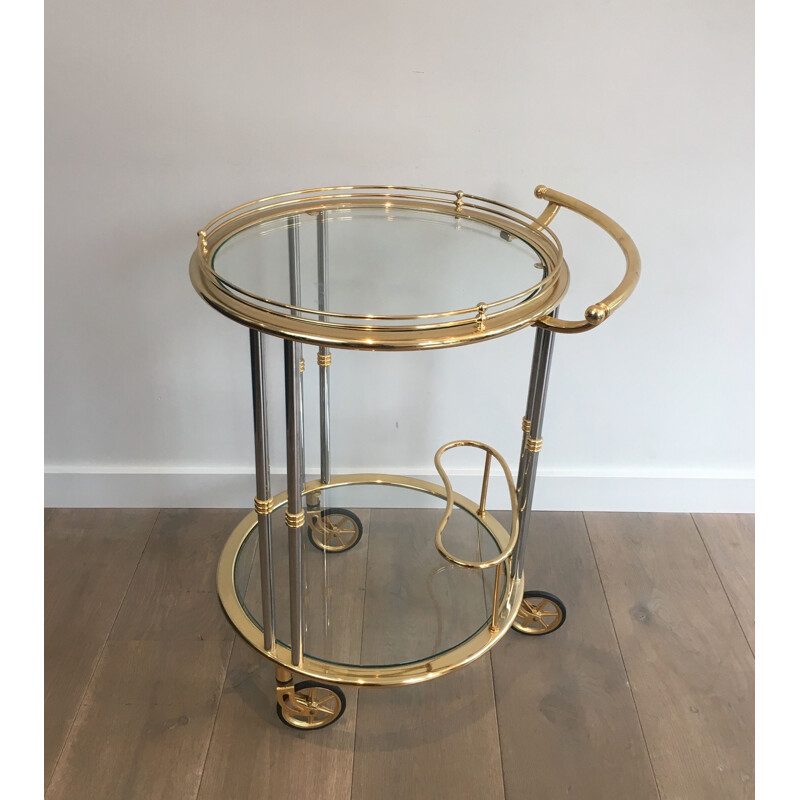 Vintage rolling table in gunmetal patina and gilded metal, 1970