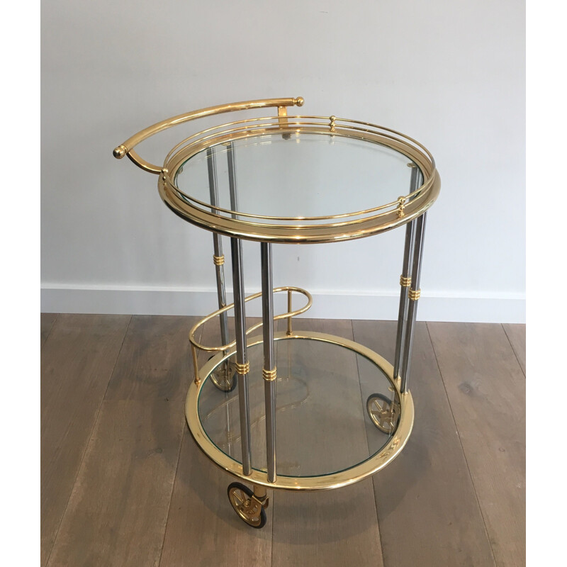 Vintage rolling table in gunmetal patina and gilded metal, 1970