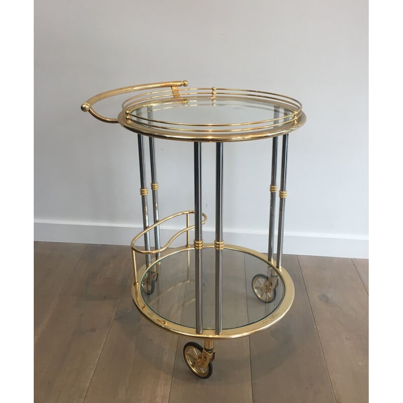 Vintage rolling table in gunmetal patina and gilded metal, 1970