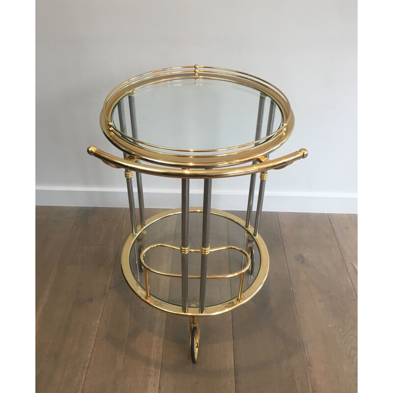 Vintage rolling table in gunmetal patina and gilded metal, 1970