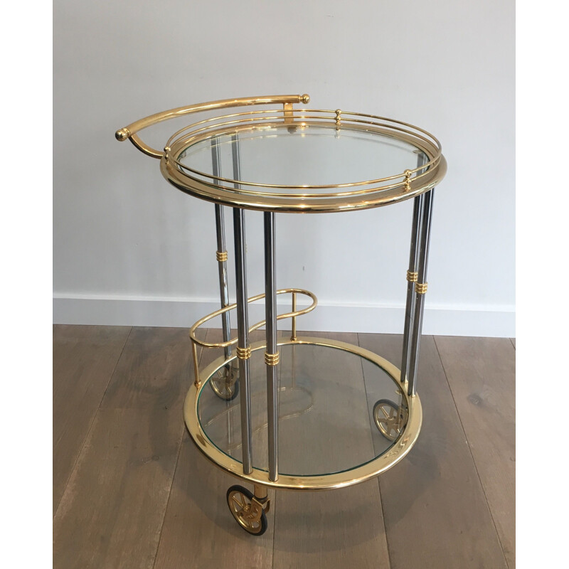 Vintage rolling table in gunmetal patina and gilded metal, 1970