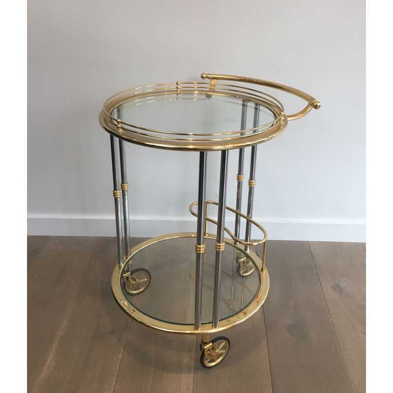 Vintage rolling table in gunmetal patina and gilded metal, 1970