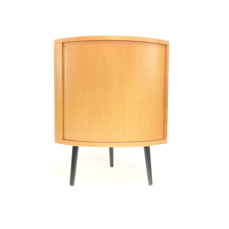 Vintage Oak Mid Century Tambour Corner Unit by Hundevad,Danish 1970s