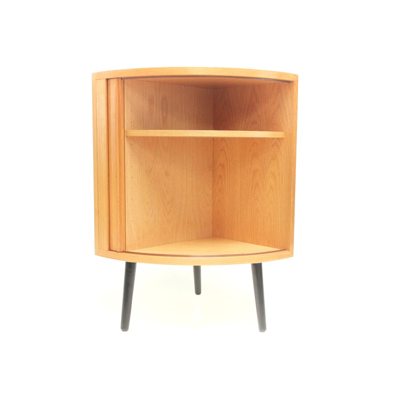 Vintage Oak Mid Century Tambour Corner Unit by Hundevad,Danish 1970s