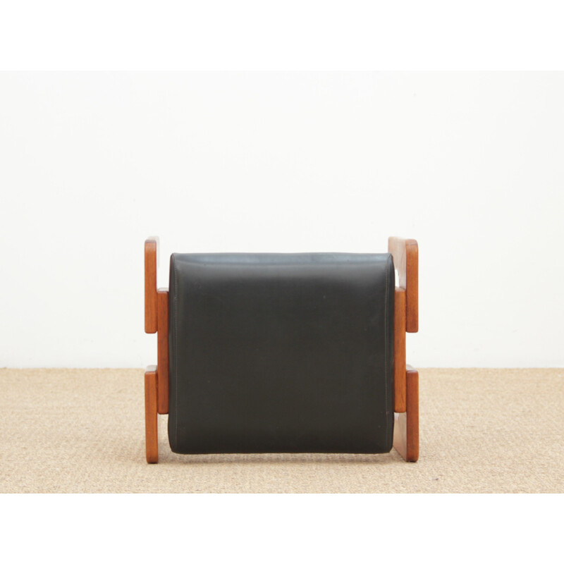 Pair of vintage teak and imitation leather stools 1960s