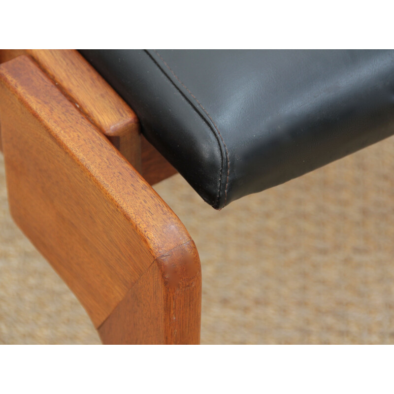 Pair of vintage teak and imitation leather stools 1960s