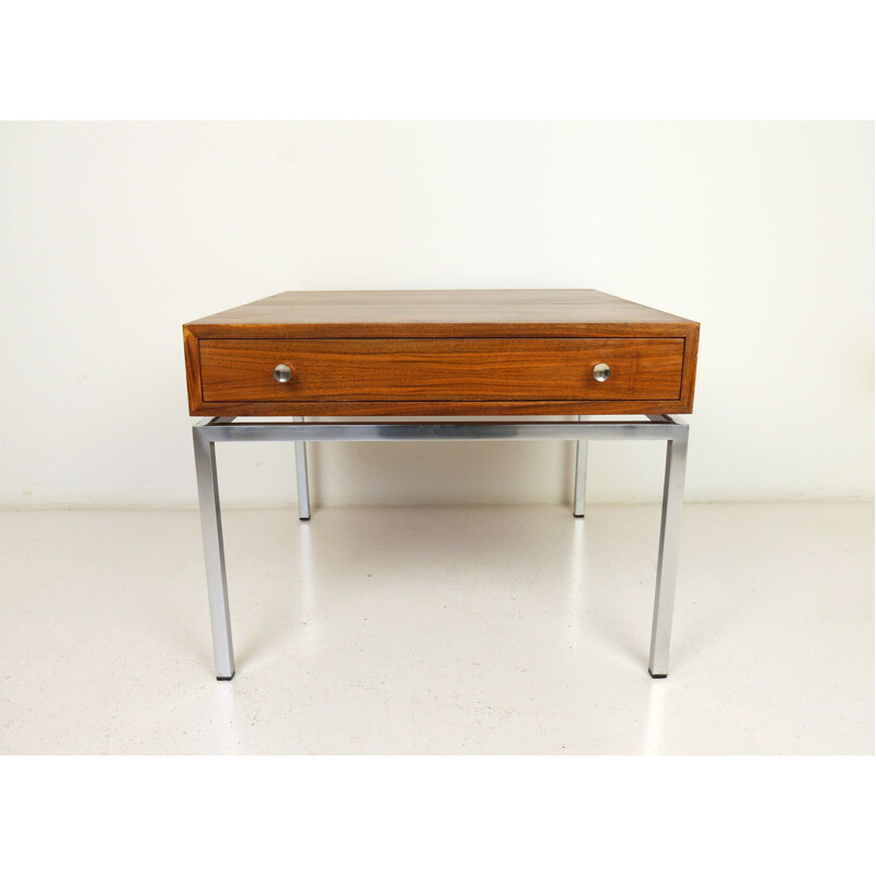 Table d'appoint vintage en noyer avec tiroir de Wilhelm Renz, Allemagne 1960