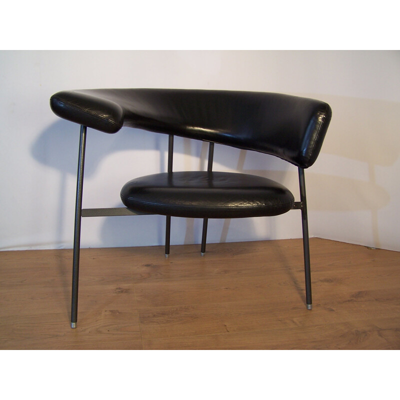 Fauteuil noir Divi Divi Leolux en cuir et métal, Mark VAN TILBURG - 1990