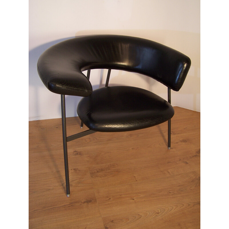 Fauteuil noir Divi Divi Leolux en cuir et métal, Mark VAN TILBURG - 1990