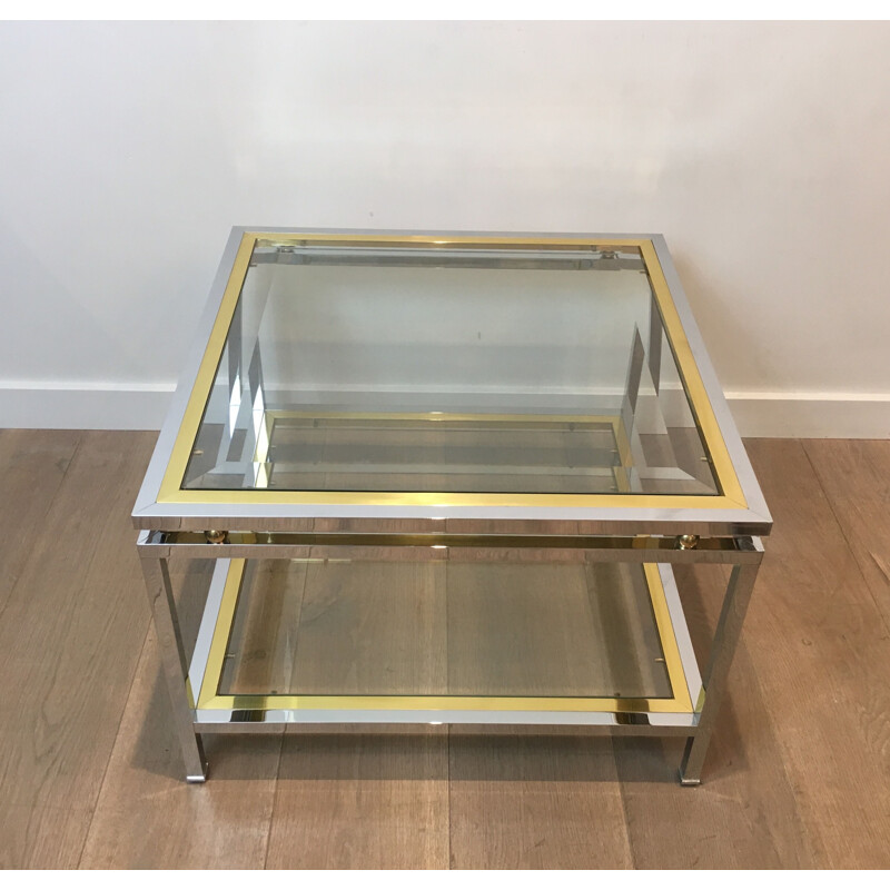 Vintage chrome and brass side table 1970