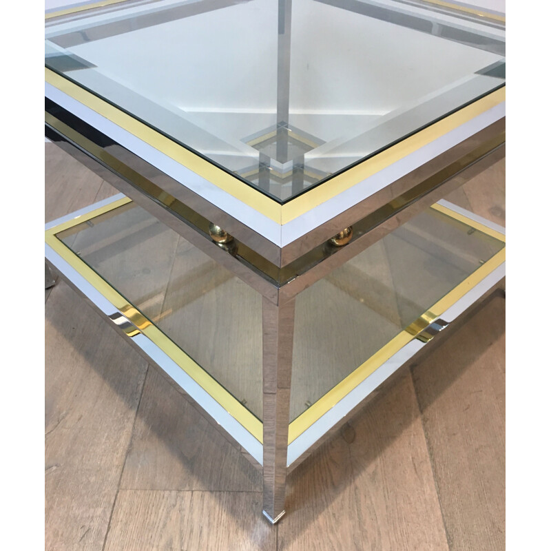 Vintage chrome and brass side table 1970