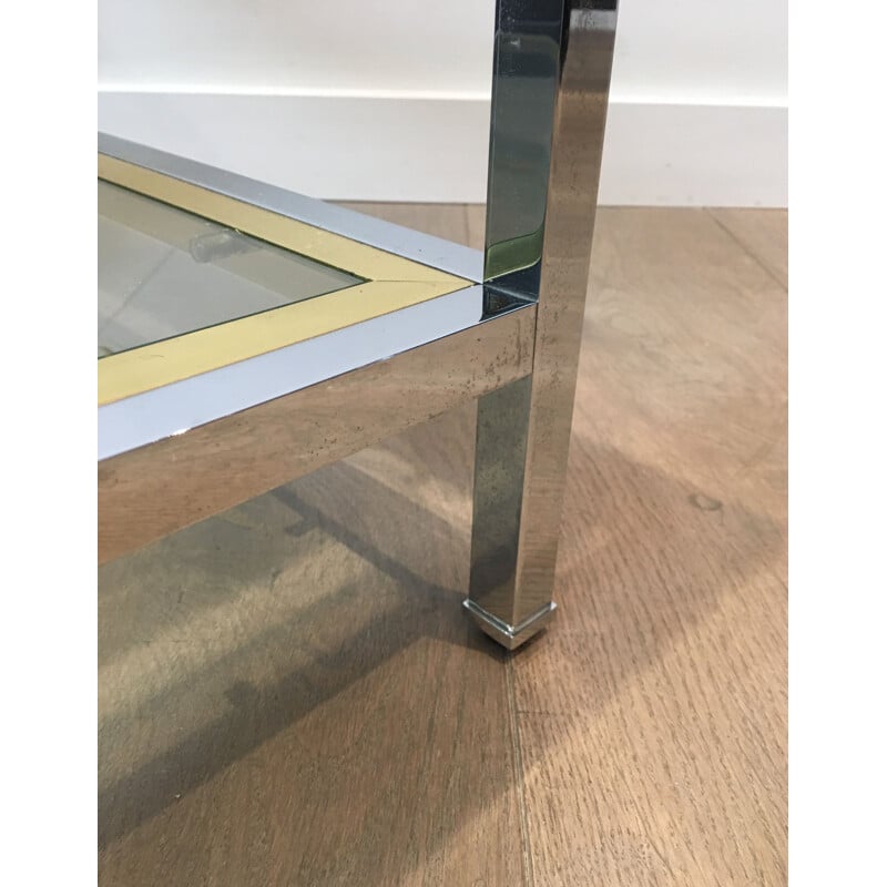 Vintage chrome and brass side table 1970