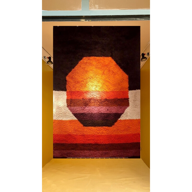 Tapis  " Coucher de soleil " vintage, Hollande, 1970