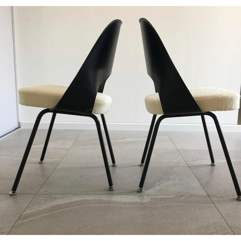 Ensemble de 4 chaises conférence vintage noires et blanches,  Eero Saarinen, 1950