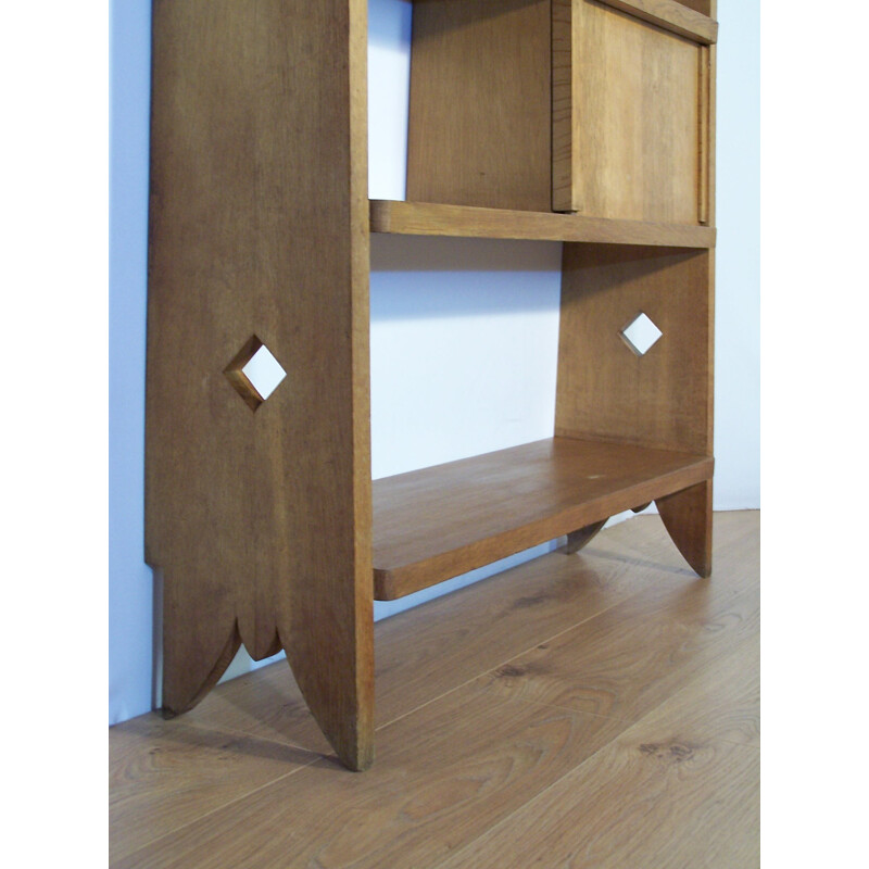 Bookcase in solid oakwood, GUILLERME et CHAMBRON - 1950s
