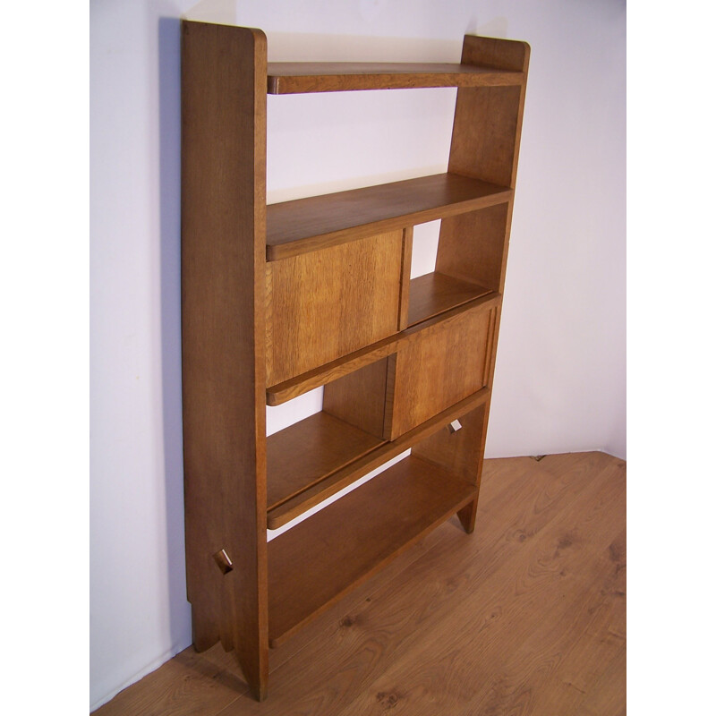 Bookcase in solid oakwood, GUILLERME et CHAMBRON - 1950s