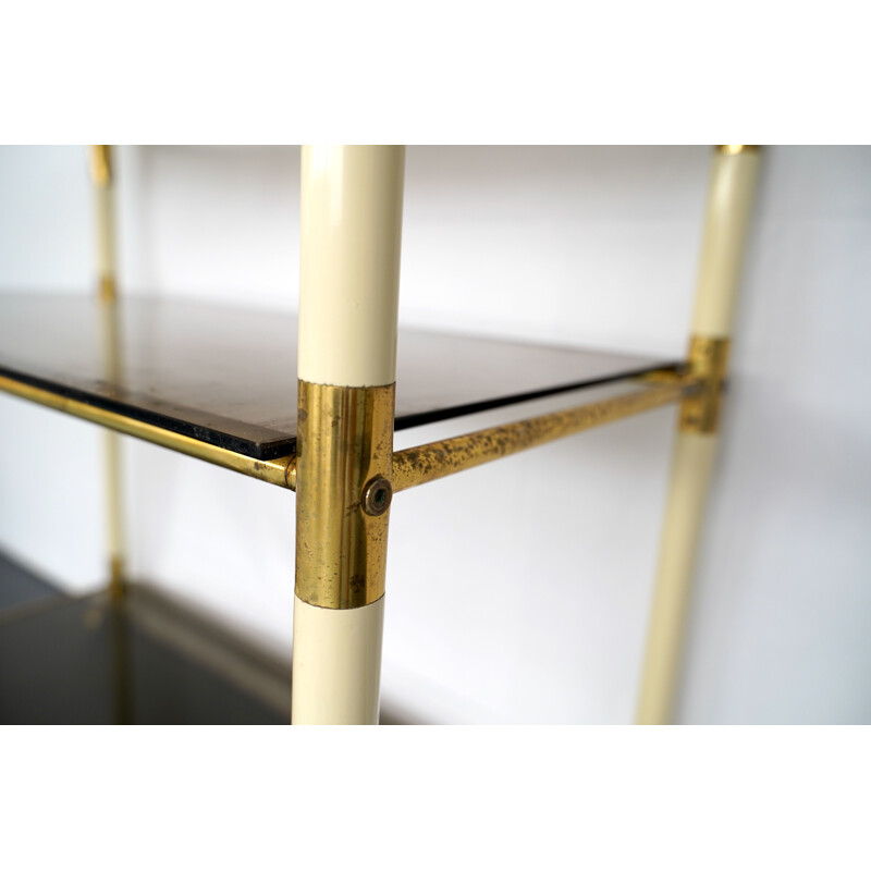 Vintage 3 shelves brass and lacquer trolley cart by Tommaso Barbi Italy 1970