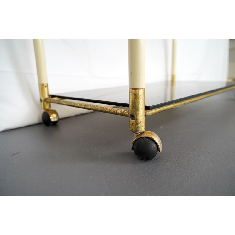 Vintage 3 shelves brass and lacquer trolley cart by Tommaso Barbi Italy 1970
