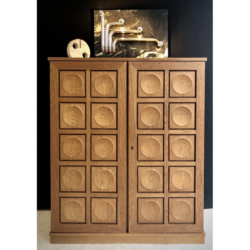 Brutalist vintage oak cabinet, Gerhard Bartel, 1970