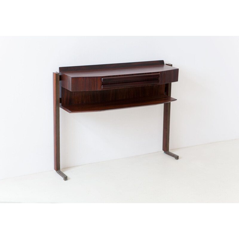 Vintage Modern Rosewood and Brass Console Table Italy