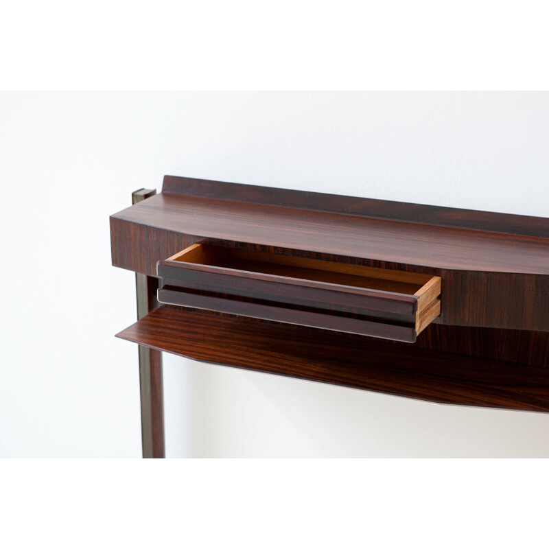 Vintage Modern Rosewood and Brass Console Table Italy