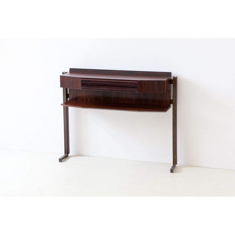 Vintage Modern Rosewood and Brass Console Table Italy