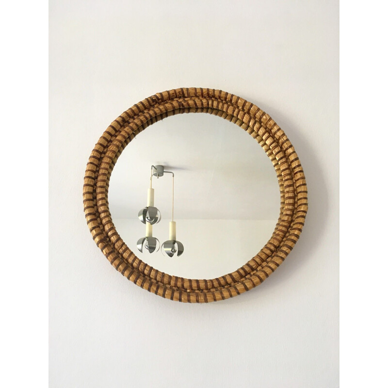 Vintage woven straw mirror 1960
