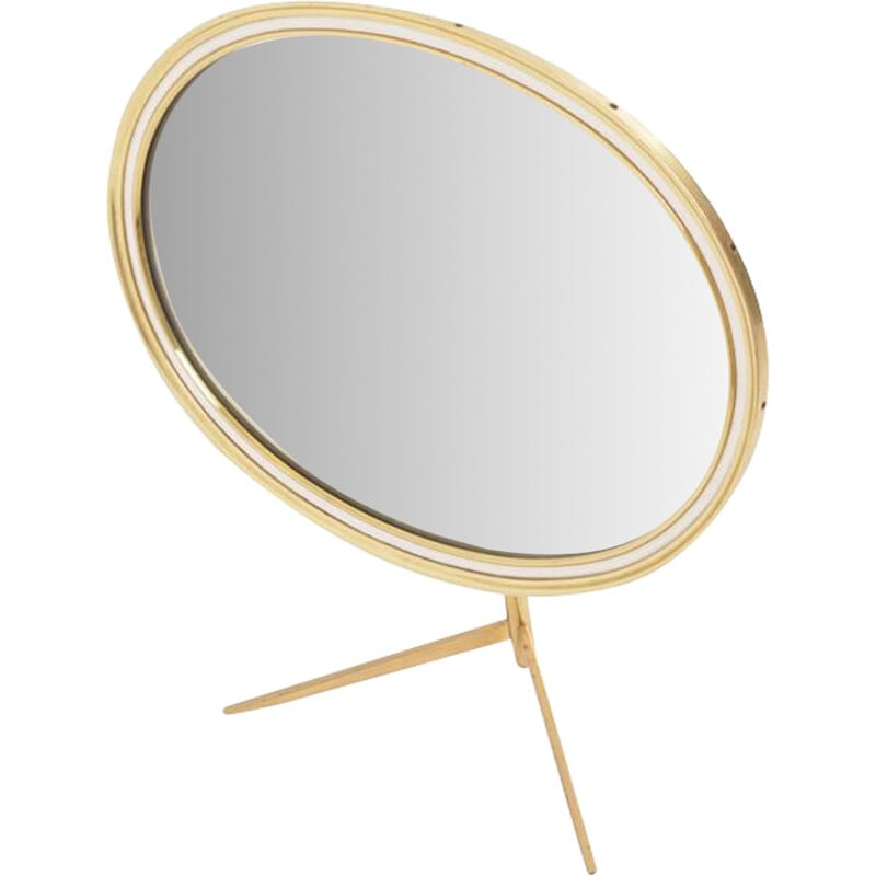 Vintage oval brass table mirror by Vereinigte  Werkstätten München, Germany 1960