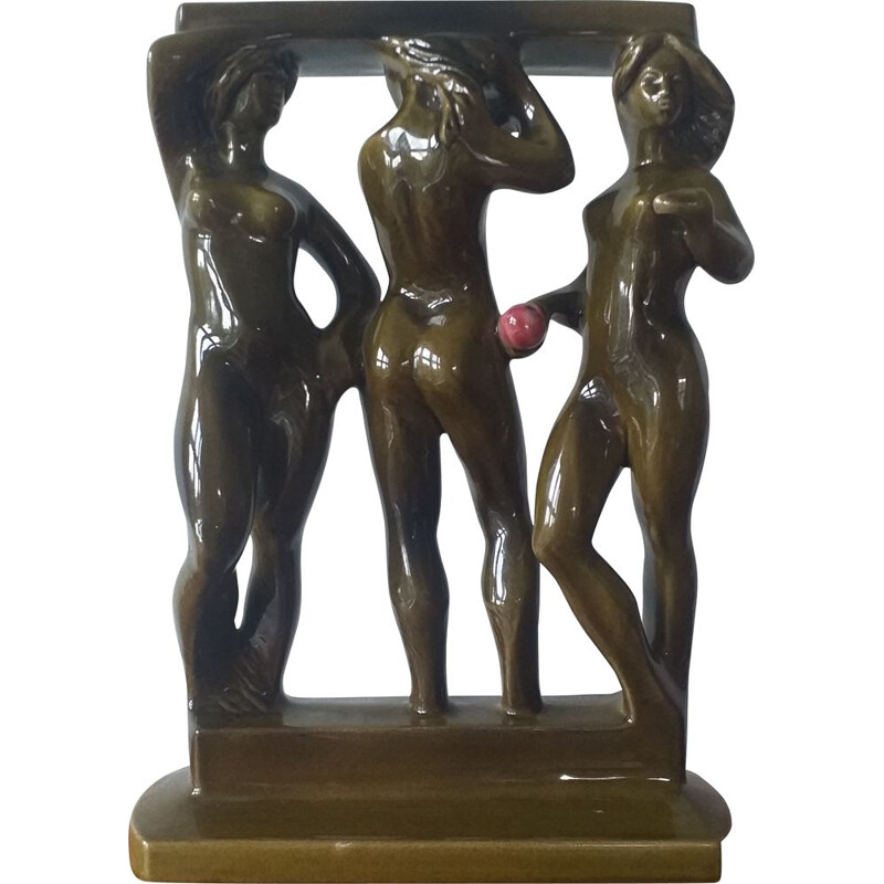 Escultura vintage de cerámica de mujer de Bechyne Keramia, Checoslovaquia 1960