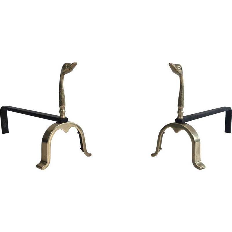 Coppia di candelabri d'epoca in ottone con anatre, 1970