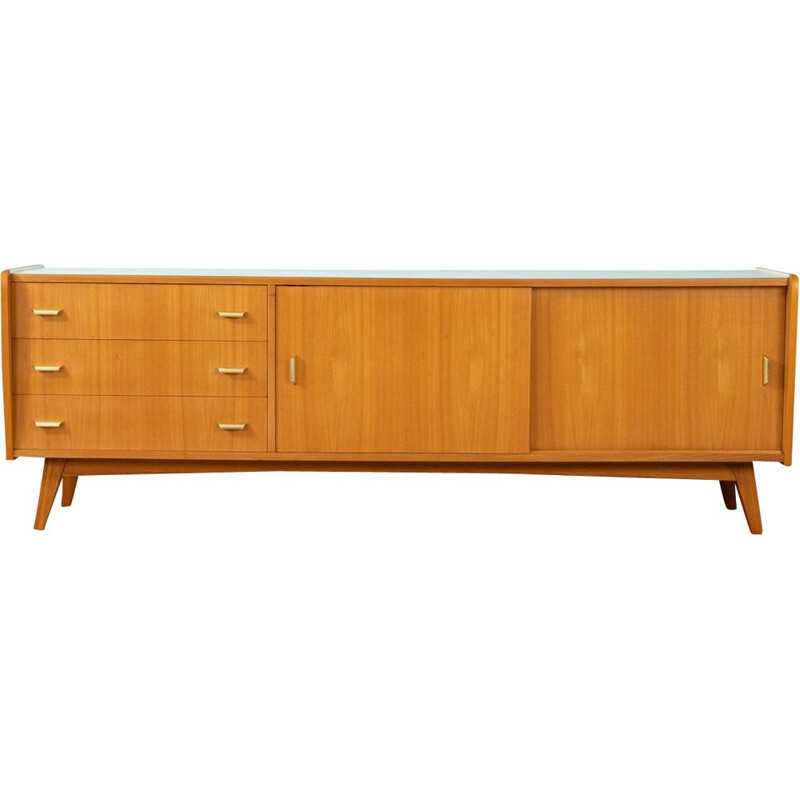 Vintage sideboard ash veneer with 2 sliding doors, a shelf, 3 drawers  1950s