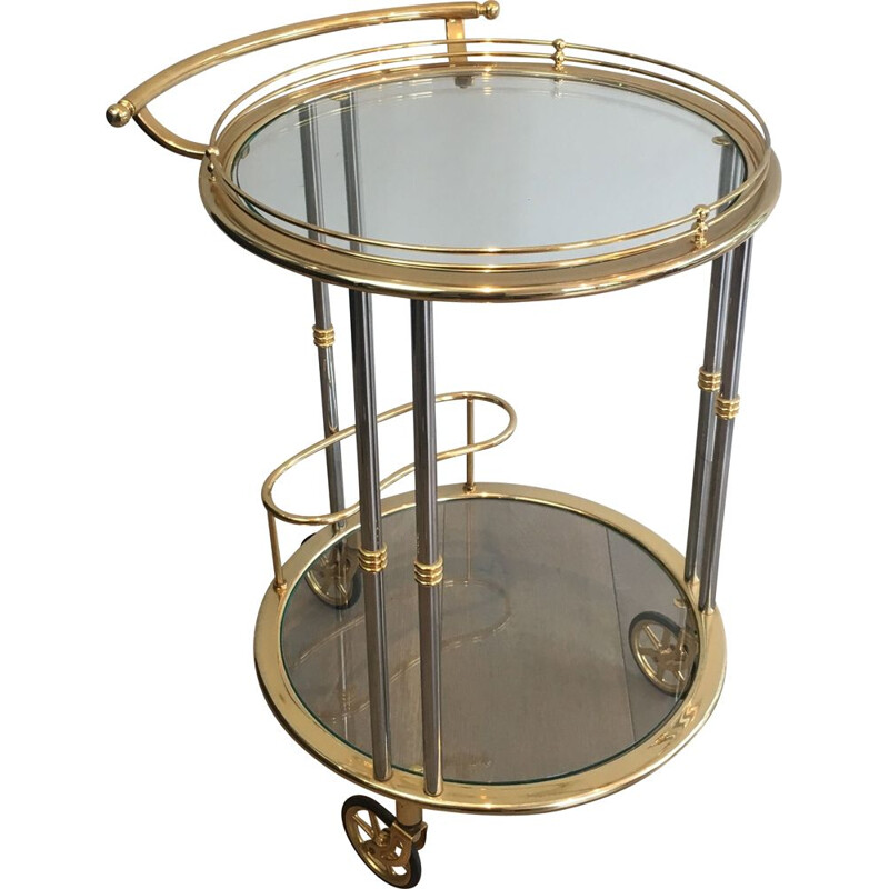 Vintage rolling table in gunmetal patina and gilded metal, 1970