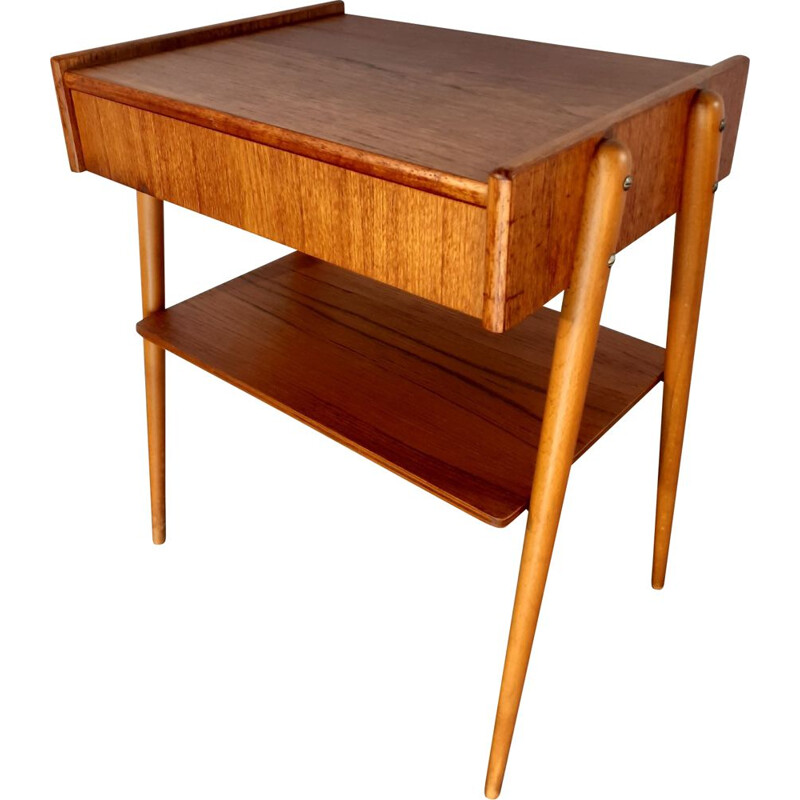 Vintage Scandinavian 1 Drawer Teak Bedside Table, Norwegian 1960s