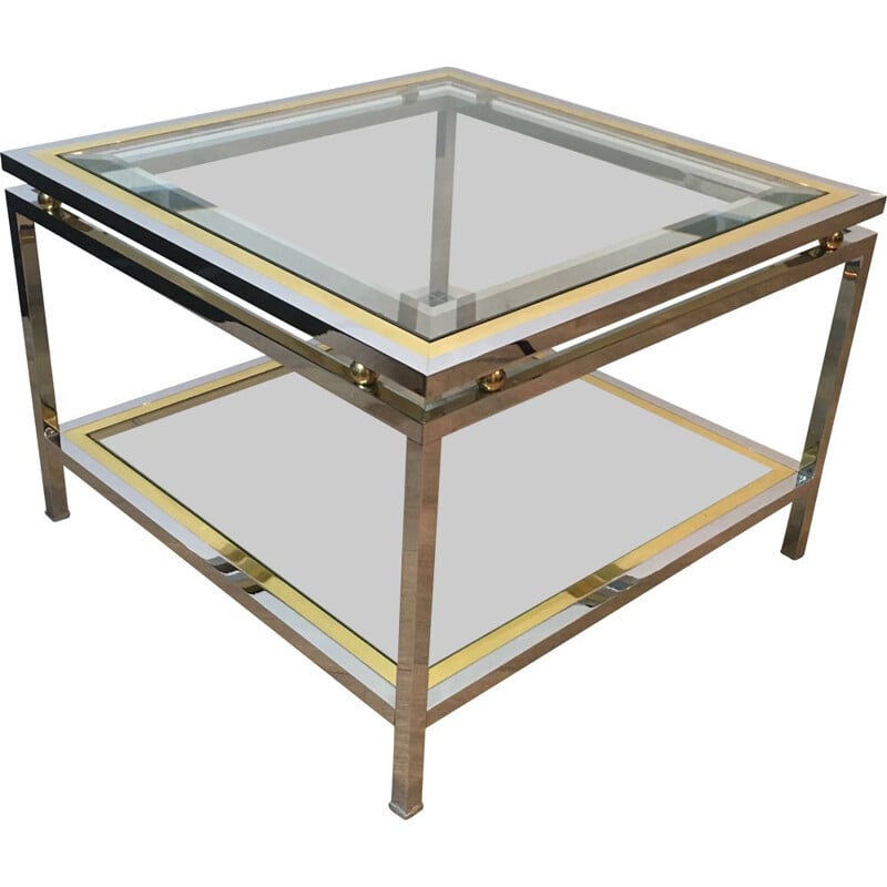 Vintage chrome and brass side table 1970