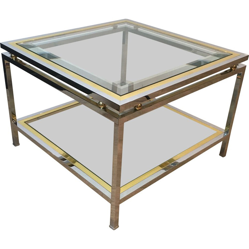 Vintage chrome and brass side table 1970