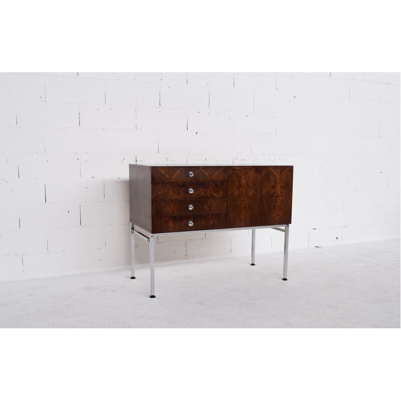 Vintage chest of drawers in rosewood and chromed steel by Alain Richard 1959